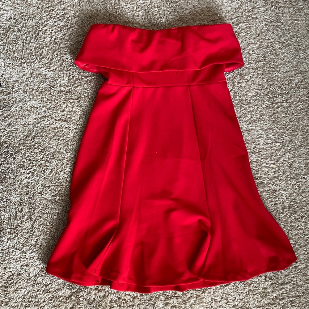 strapless red mini dress